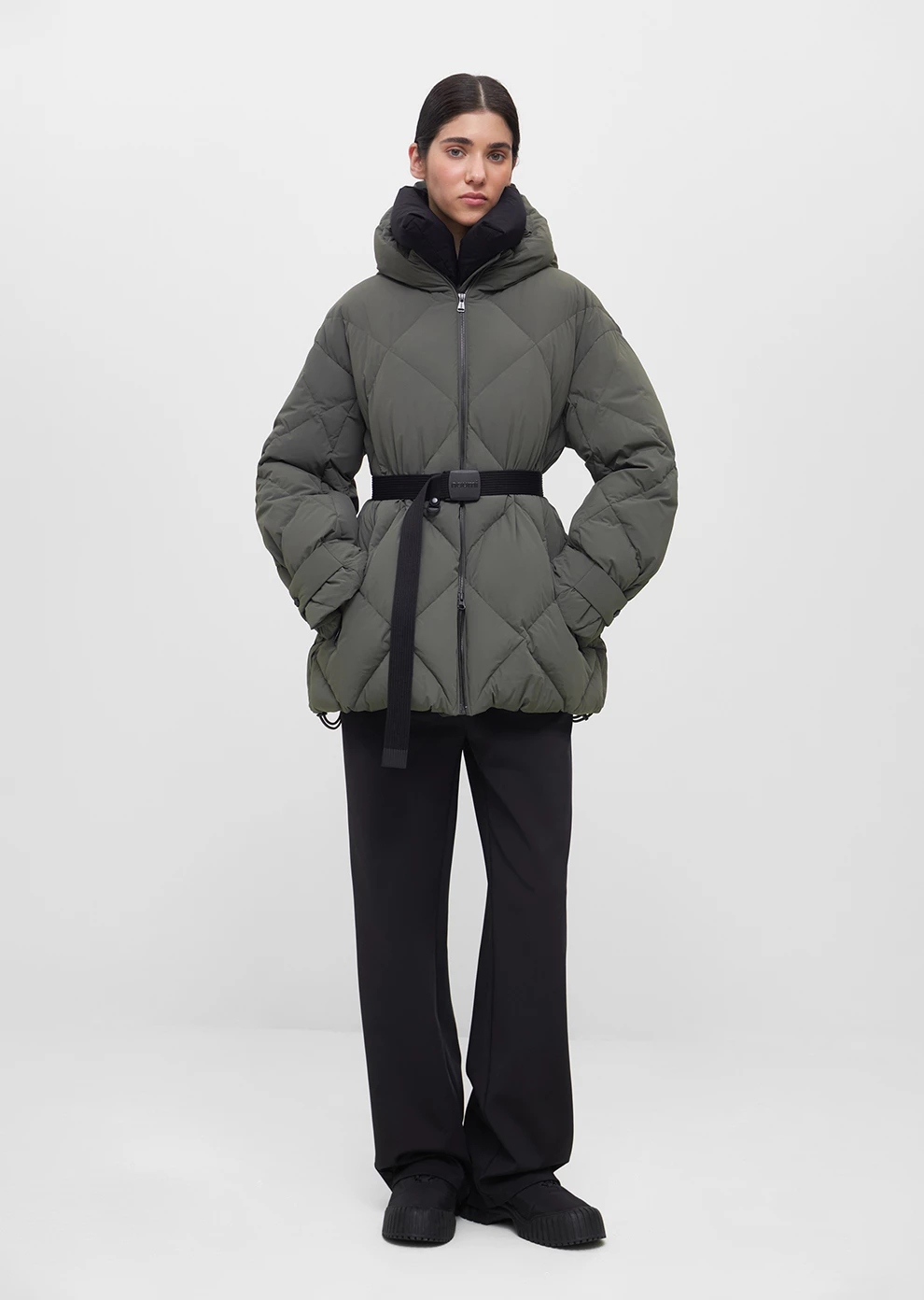Пуховое полупальто с поясом (1213SW-1005-A605)