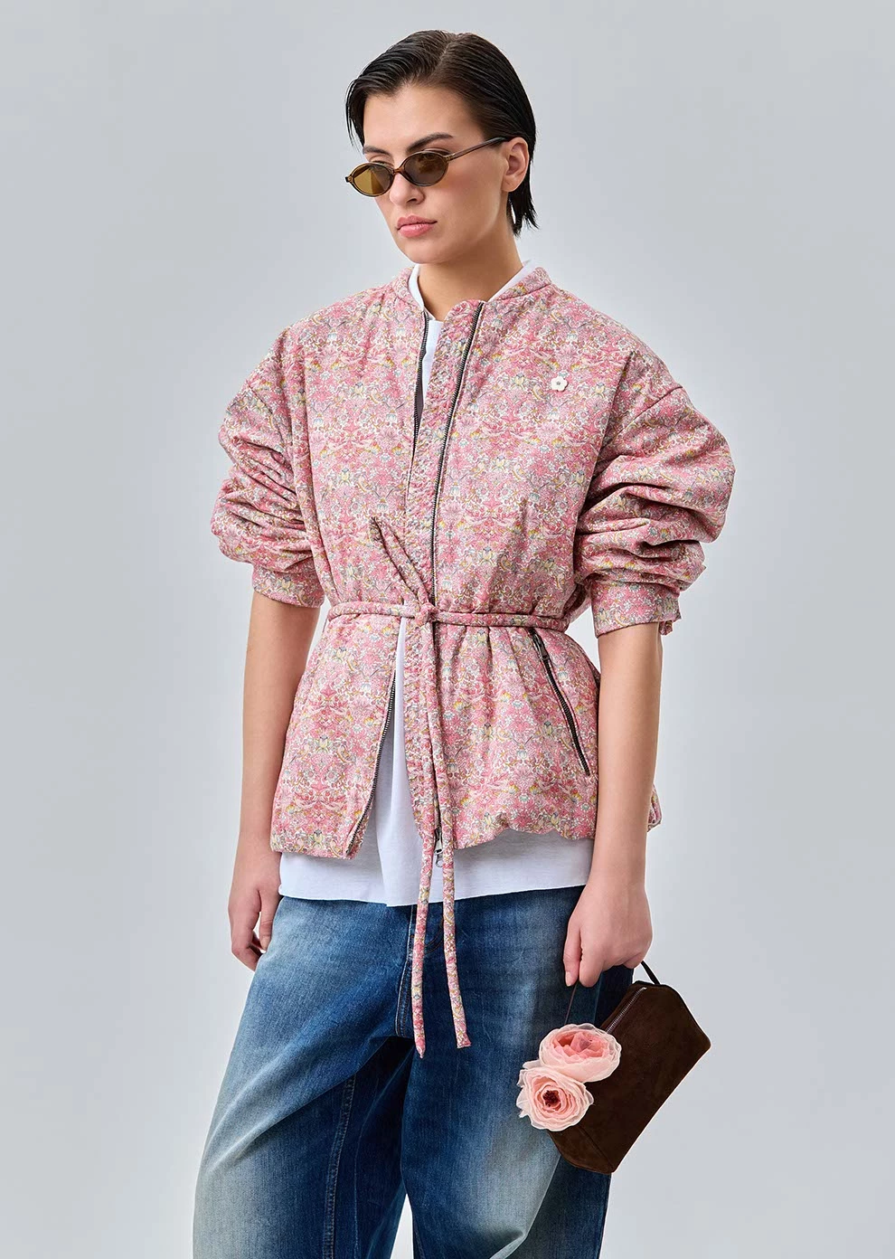 Укороченная утепленная куртка с поясом (1273TW-2017-F315)