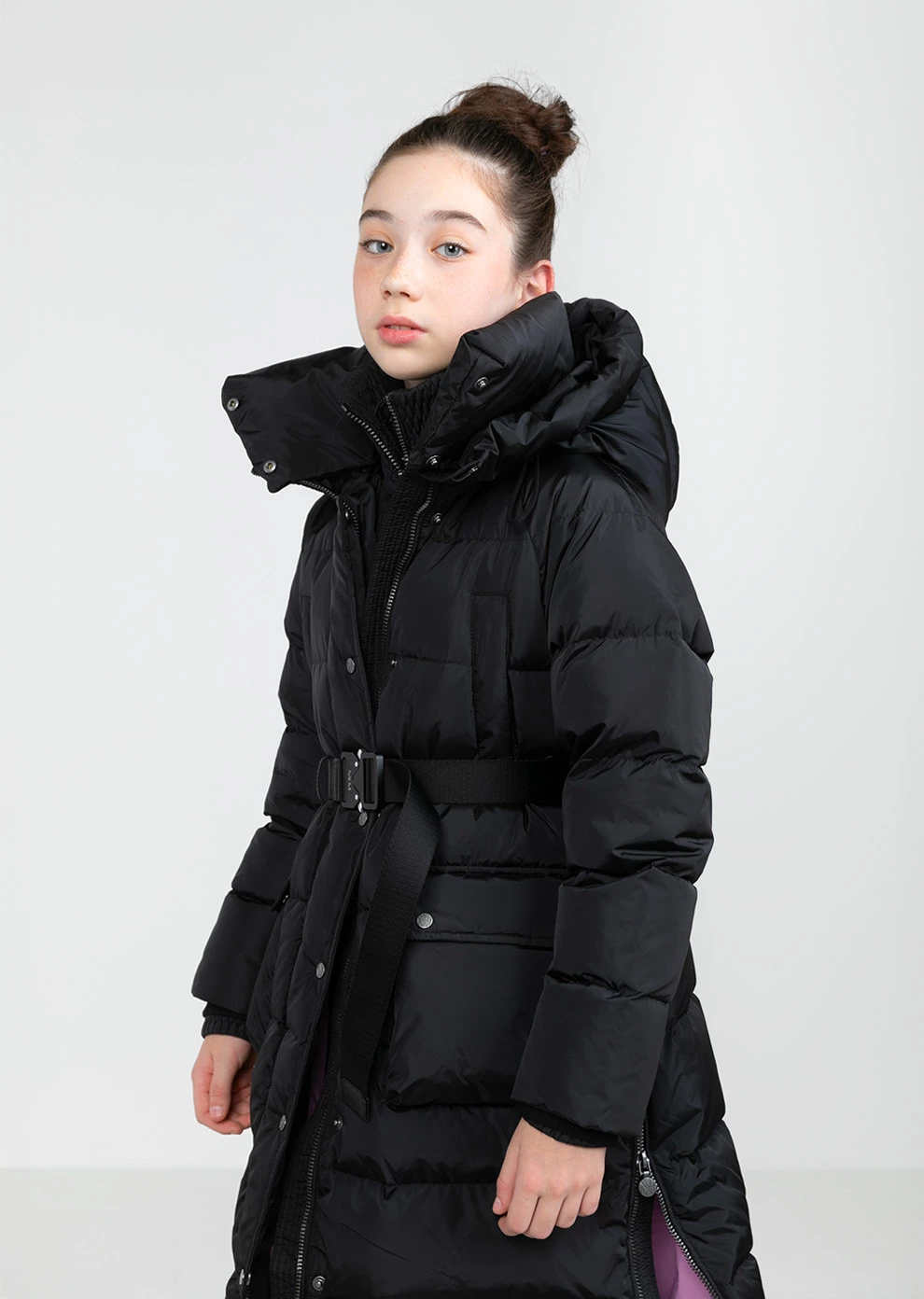 Длинный пуховик с капюшоном для девочек (1798QP-0052-QB002)