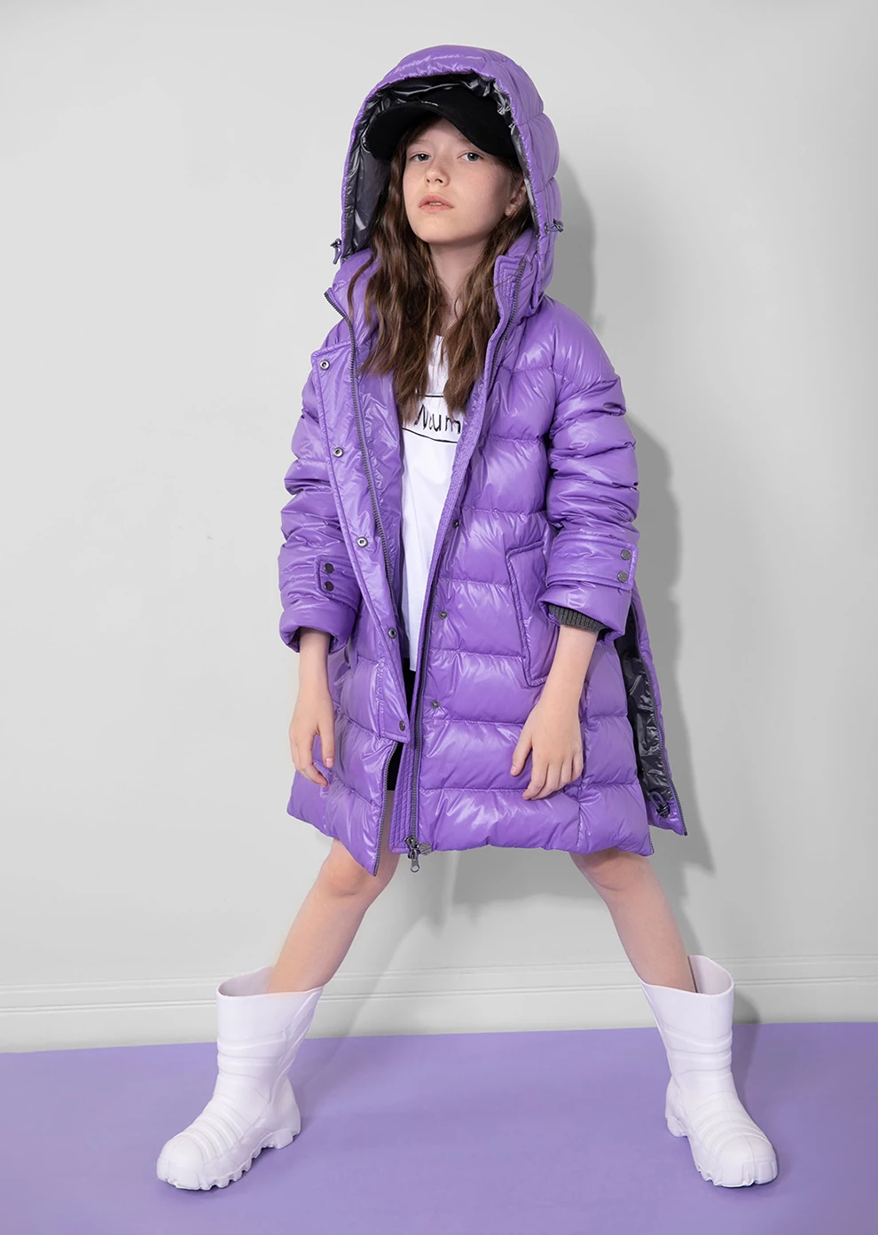 Пуховик с капюшоном для девочек (1109MP-0022-MO077)