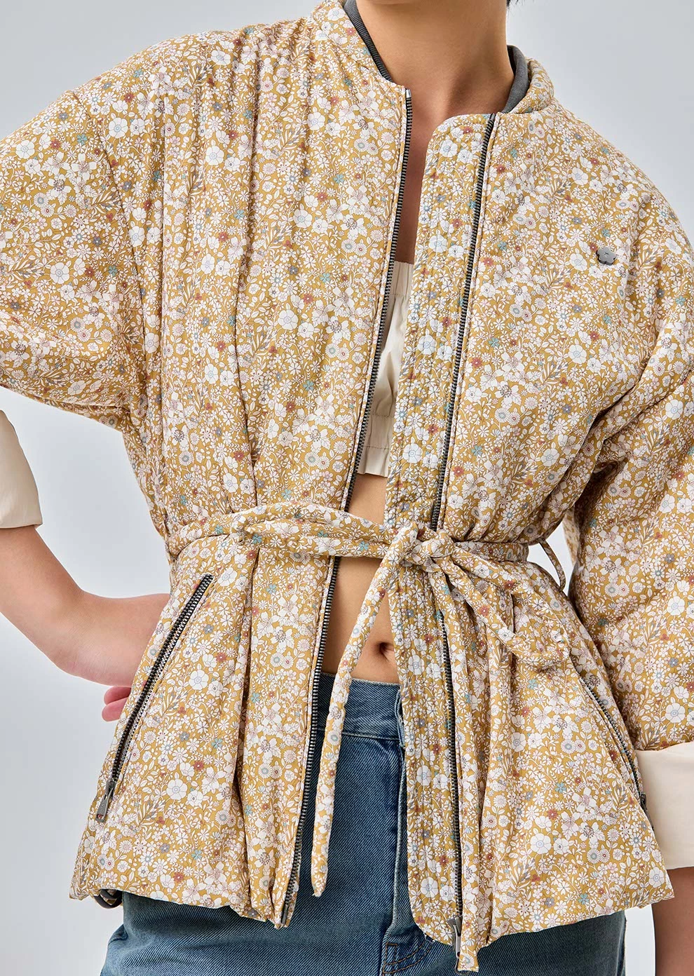 Укороченная утепленная куртка с поясом (1273TW-2019-F510)