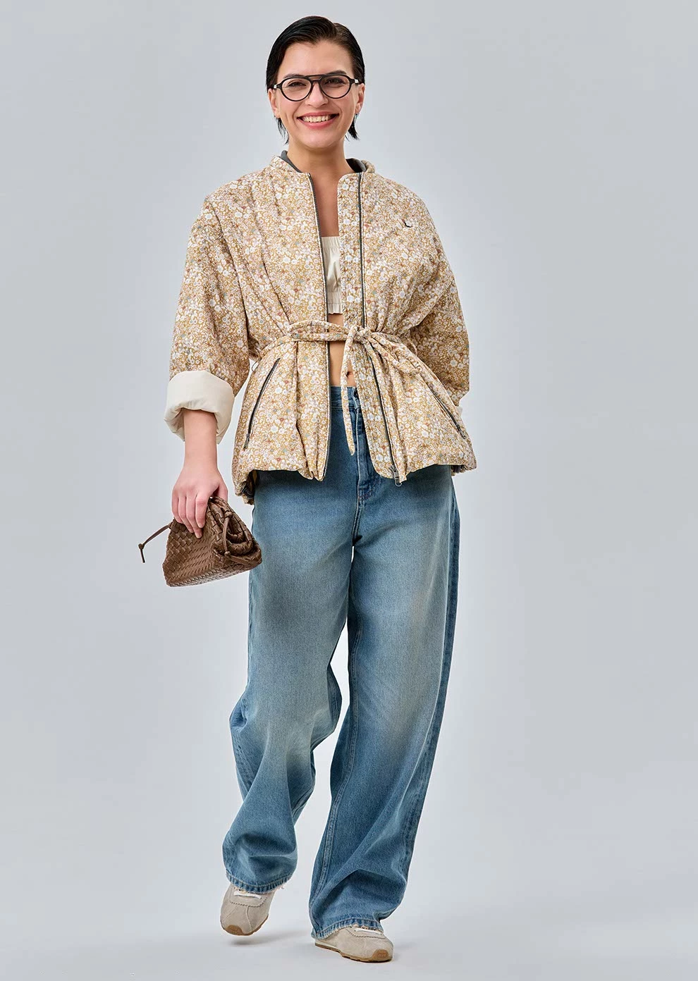 Укороченная утепленная куртка с поясом (1273TW-2019-F510)