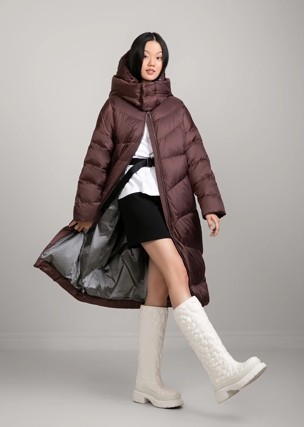 Длинный пуховик с капюшоном (1133OW-0012-OK097)