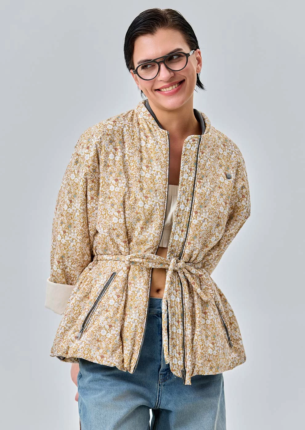 Укороченная утепленная куртка с поясом (1273TW-2019-F510)