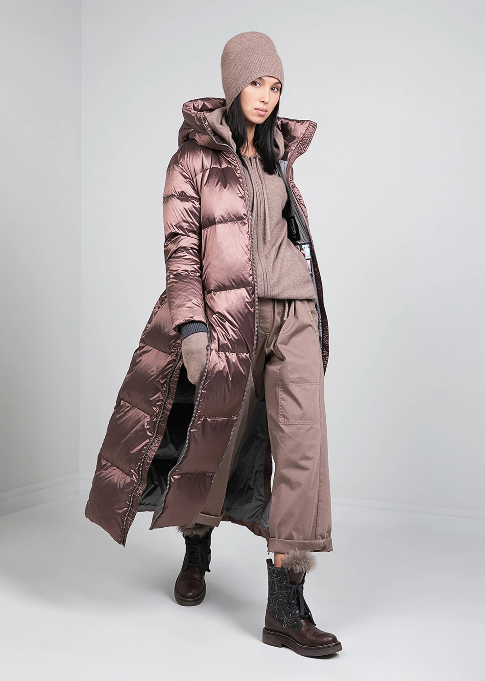 Длинный пуховик с капюшоном (1116KW-0032-KU039)