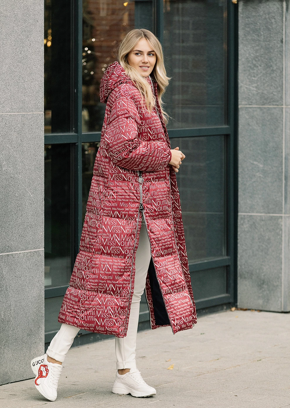 Длинное пуховое пальто с боковыми молниями (19W116-0011-IM113)