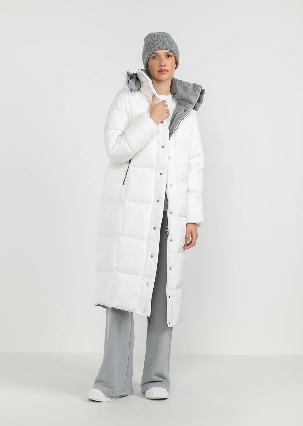 Длинный пуховик с капюшоном (1190QW-0056-QN286)
