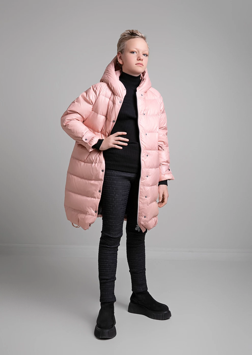 Длинный пуховик с капюшоном (1152MP-0022-MO005)