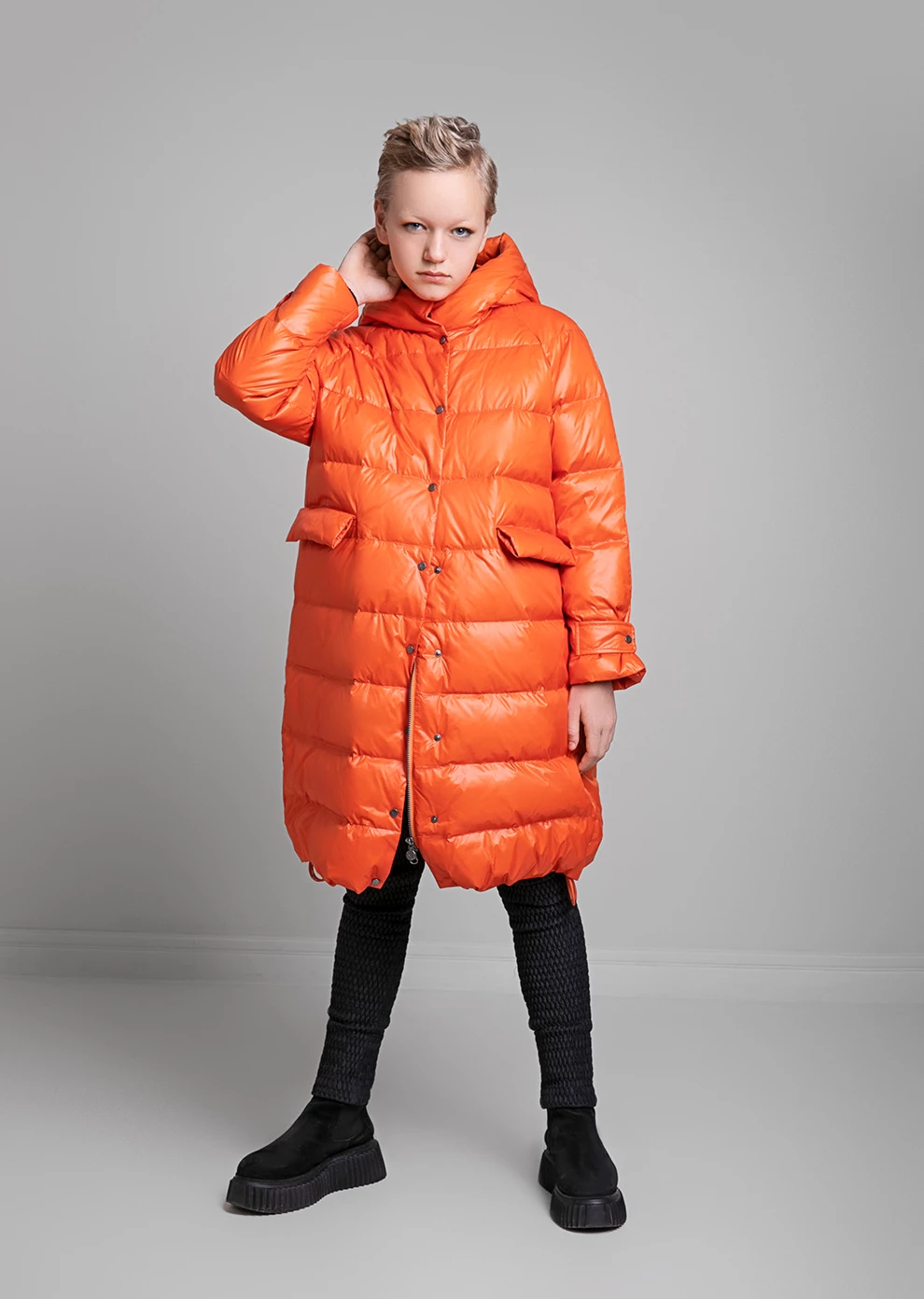 Длинный пуховик с капюшоном (1152MP-0022-MO167)