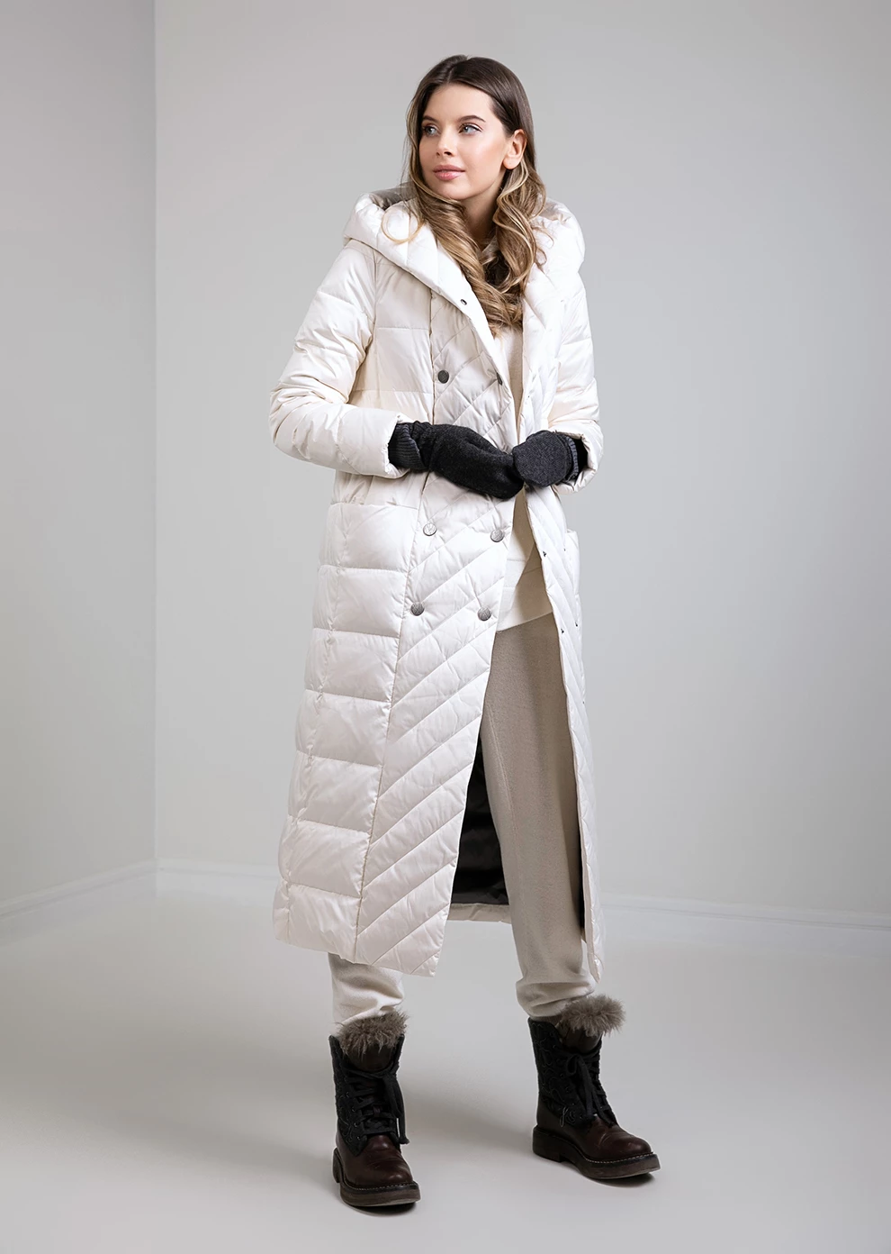 Длинный пуховик с капюшоном (1118KW-0012-KM001)