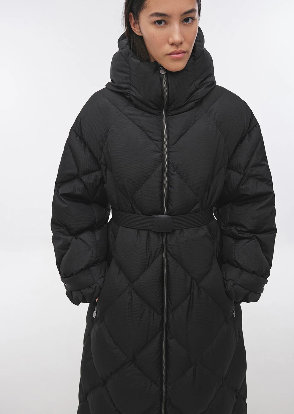 Длинное пуховое пальто с поясом (1212SW-1029-A101)