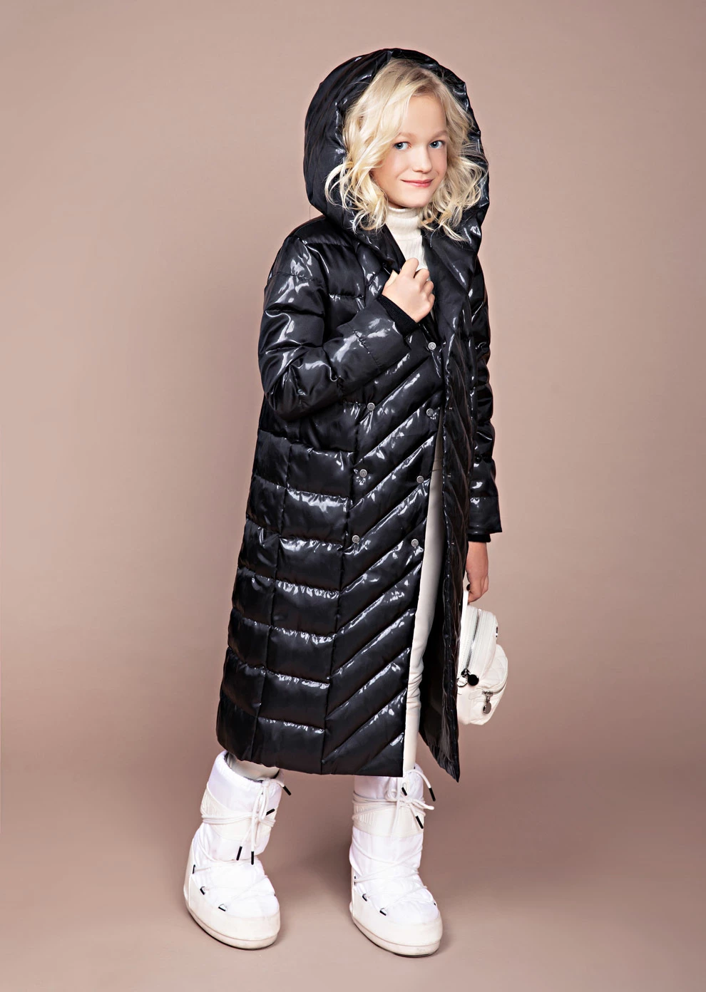 Детский длинный пуховик с капюшоном (19W218-0043-IZ050)