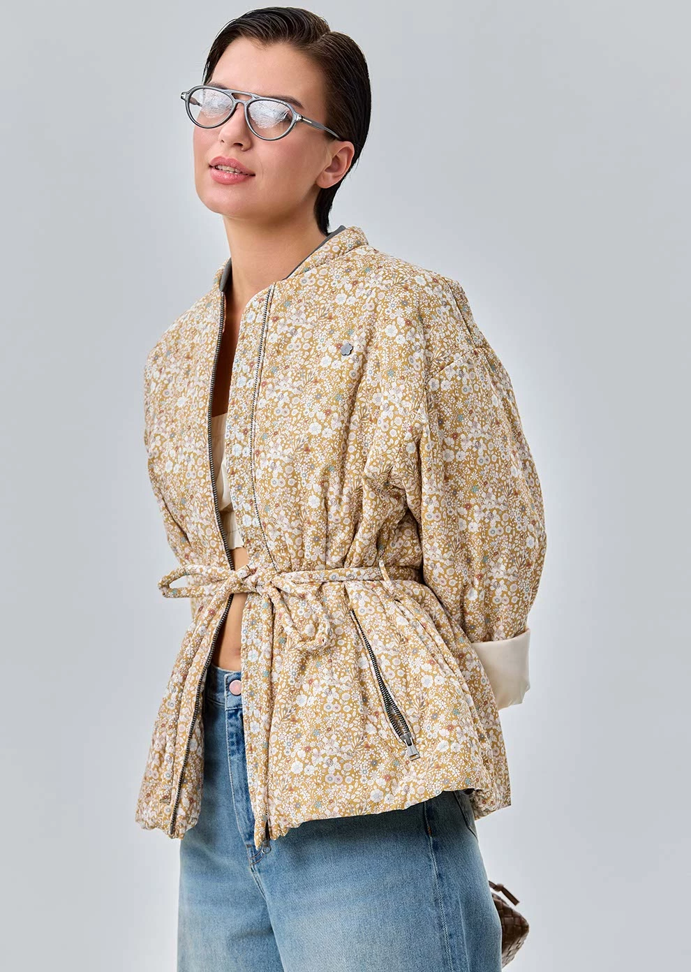 Укороченная утепленная куртка с поясом (1273TW-2019-F510)