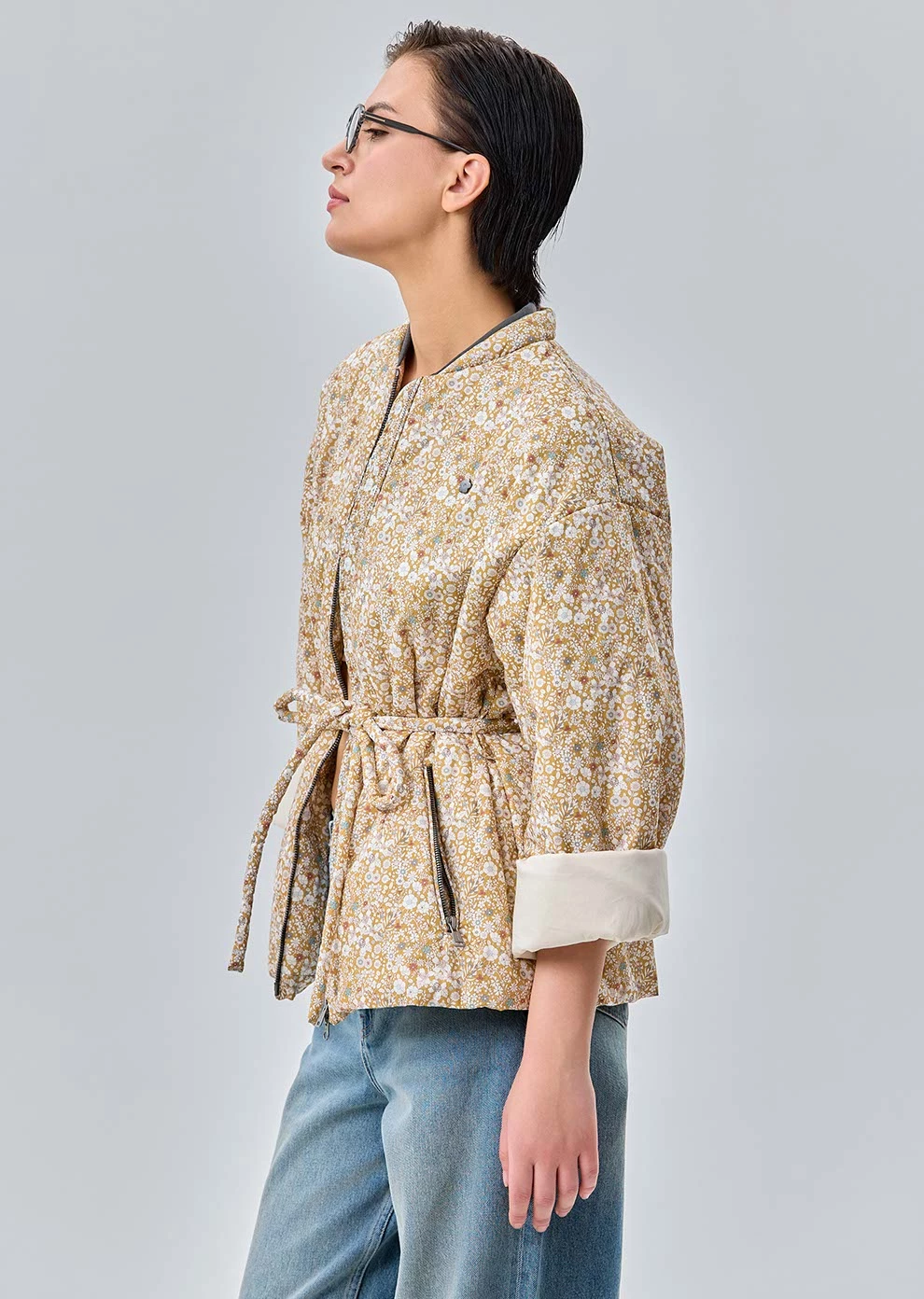 Укороченная утепленная куртка с поясом (1273TW-2019-F510)